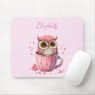 Mousepad Coruja rosa-branca numa taça