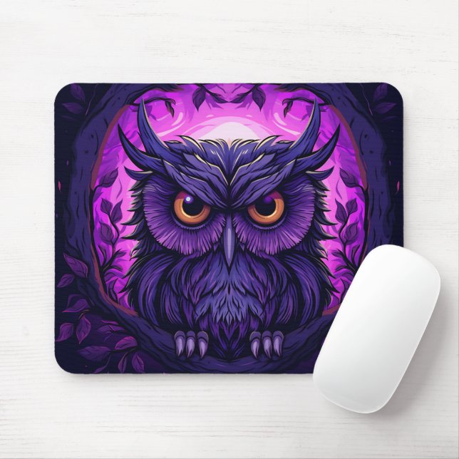 Mousepad Coruja Roxa No Gráfico De Noite De Halloween (Com mouse)