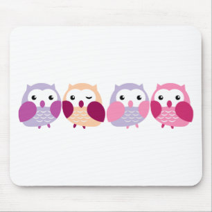 Mousepad Corujas coloridas bonitos - cor-de-rosa e Pastels
