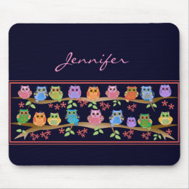 Mousepad Corujas coloridas bonitos em Brenches & em nome