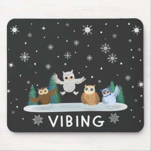 Mousepad Corujas de Inverno Patinando No Gelo No Inverno Vi