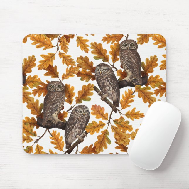 Mousepad Corujas de outono com algodão branco (Com mouse)