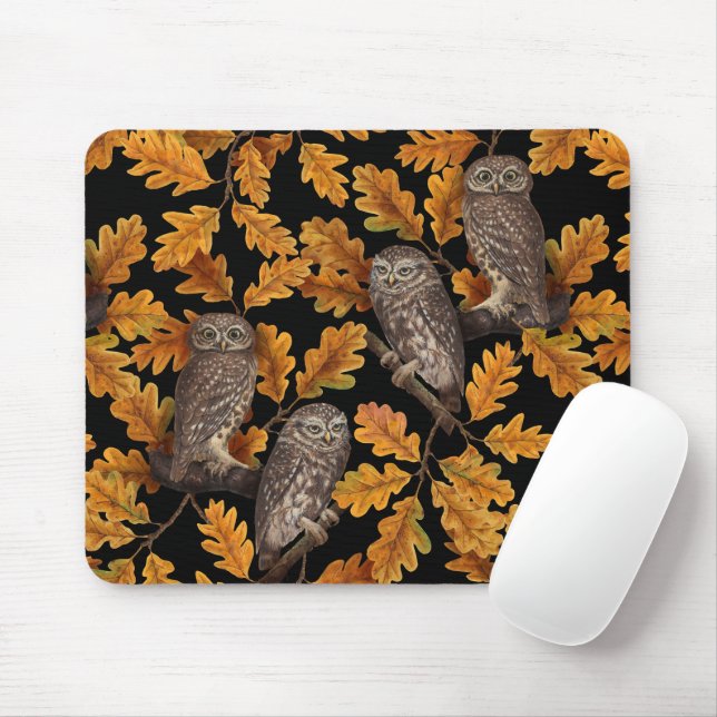 Mousepad Corujas de outono em preto (Com mouse)