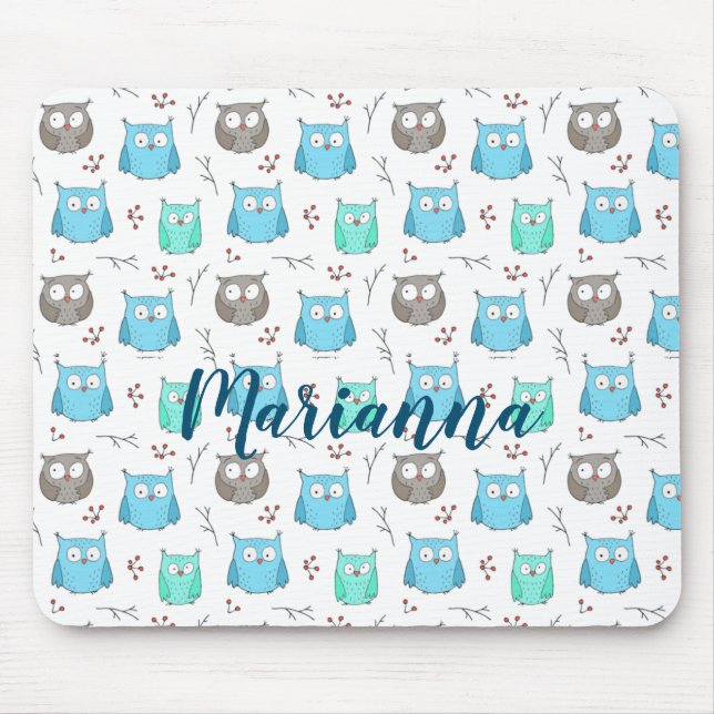 Mousepad Corujas e Ramificações Padrão do Mouse (Frente)