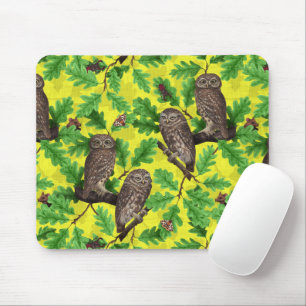 Mousepad Corujas na Floresta em amarelo limão