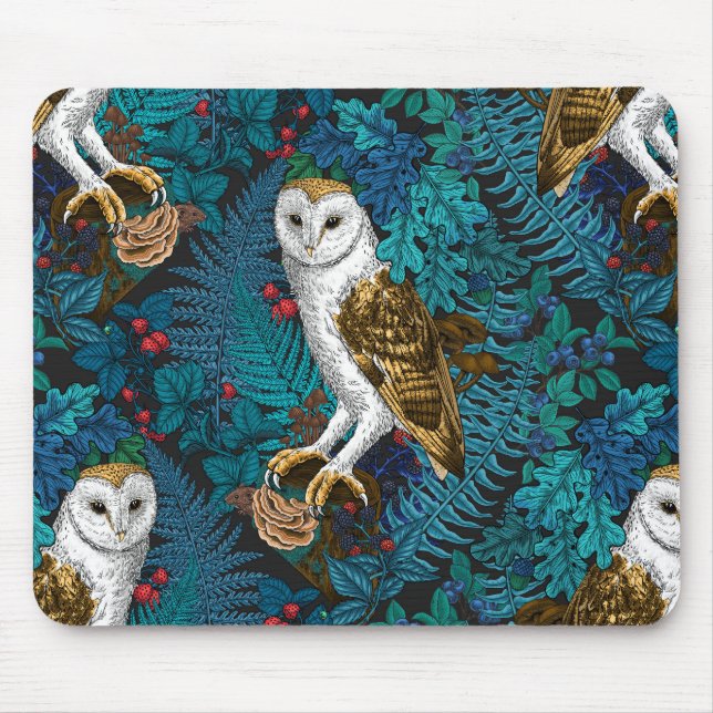Mousepad Corujas, samambaias, carvalho e bagas 3 (Frente)