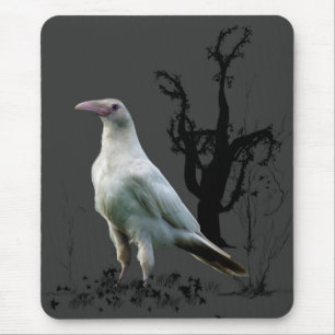 Mousepad Corvo branco, pássaro selvagem, fantasia, gótico