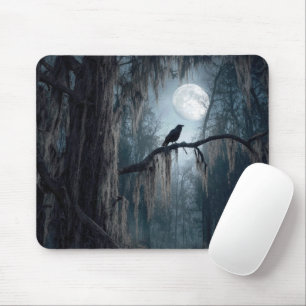 Mousepad Corvo de Halloween numa Floresta Assustadora