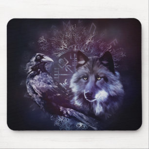 Mousepad Corvo e lobo - Vegvisir e árvore de vida