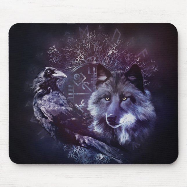 Mousepad Corvo e lobo - Vegvisir e árvore de vida (Frente)