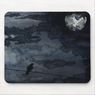 Mousepad Corvo enluarada - arte da Lua cheia