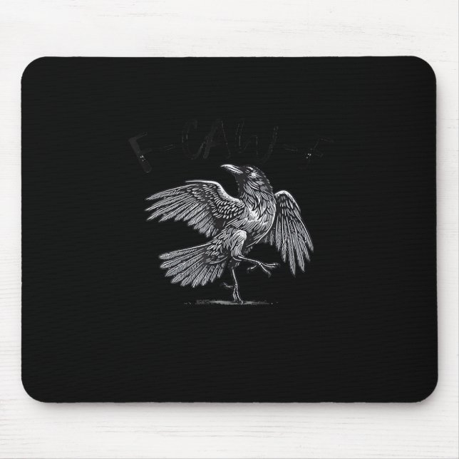 Mousepad Corvo, F-Caw-F Pássaro Engraçado Lua Gótica Humor  (Frente)