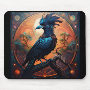 Mousepad Corvo Preto Empoleirado Em Um Galho Enrugado