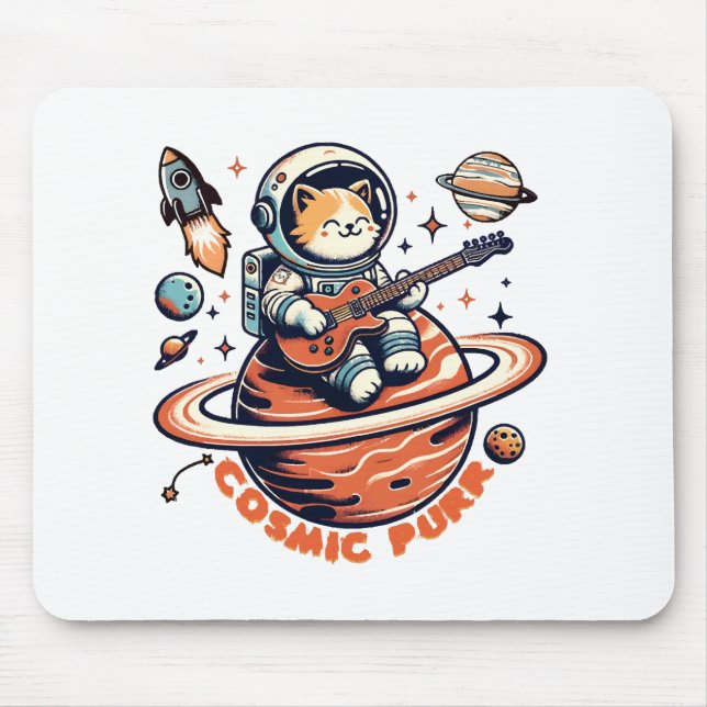 Mousepad Cosmic Purr - Gato Guitarrista Astro (Frente)