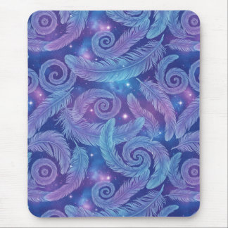 Mousepad Cosmic Teal-Purple Feather Swirl Pattern
