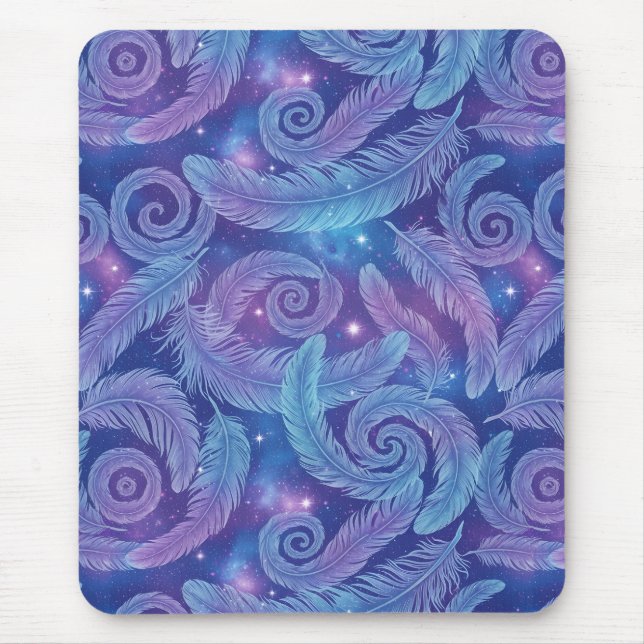 Mousepad Cosmic Teal-Purple Feather Swirl Pattern (Frente)