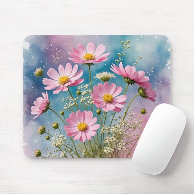 Mousepad Cosmos Watercolor Rosa (Com mouse)