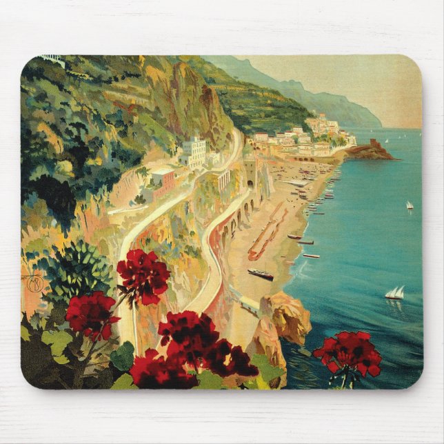 Mousepad Costa Italiana Amalfi, Viagens vintage Itália (Frente)