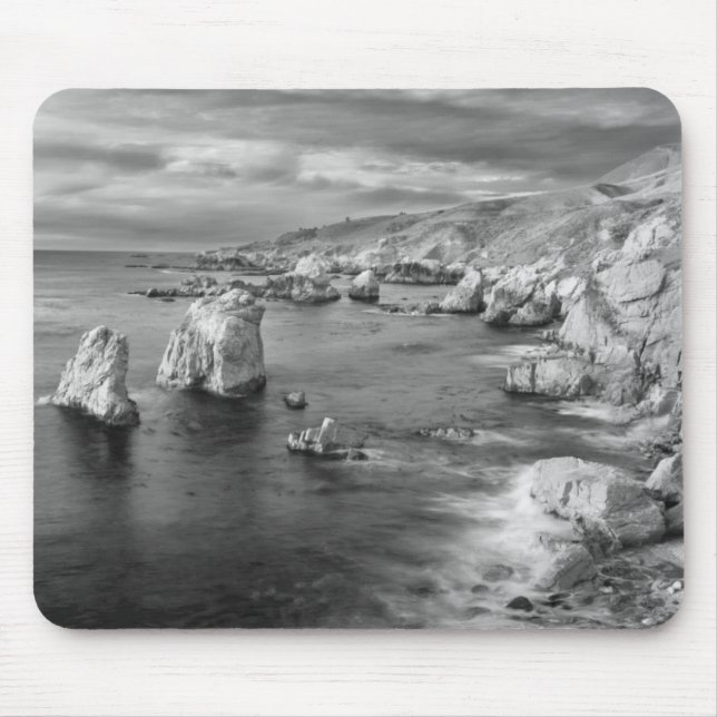 Mousepad Costa litoral da praia em preto e branco, Califórn (Frente)