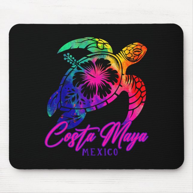 Mousepad Costa Maya Mexico Tie Dye Sea Turtle Hibiscus Beac (Frente)