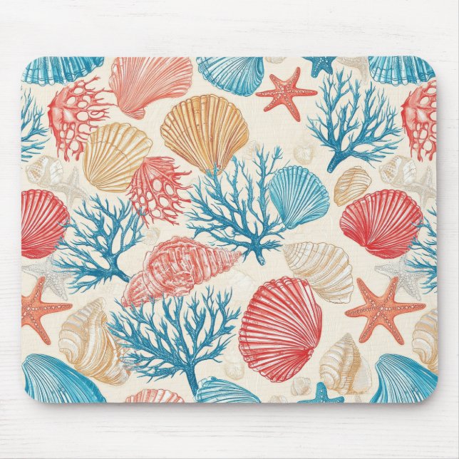 Mousepad Costeira russa - Conchas, Starfish, Recife (7) (Frente)