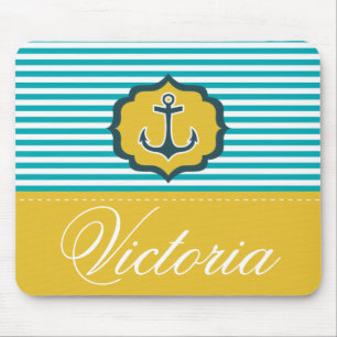 Mousepad Costume amarelo azul da âncora das listras do Aqua