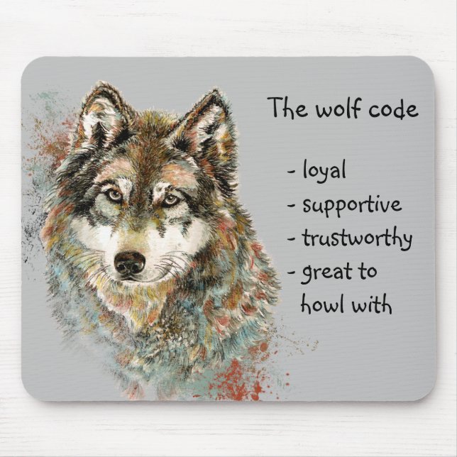 Mousepad Cota do Código do Lobo de Aquarelas, Lobos Animais (Frente)