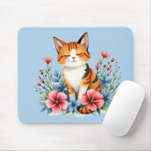 Mousepad Cottagecore Floral Gato Sereno Felino Botânico