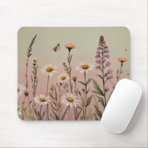 Mousepad Cottagecore Lavender and Daisy Floral Botanical