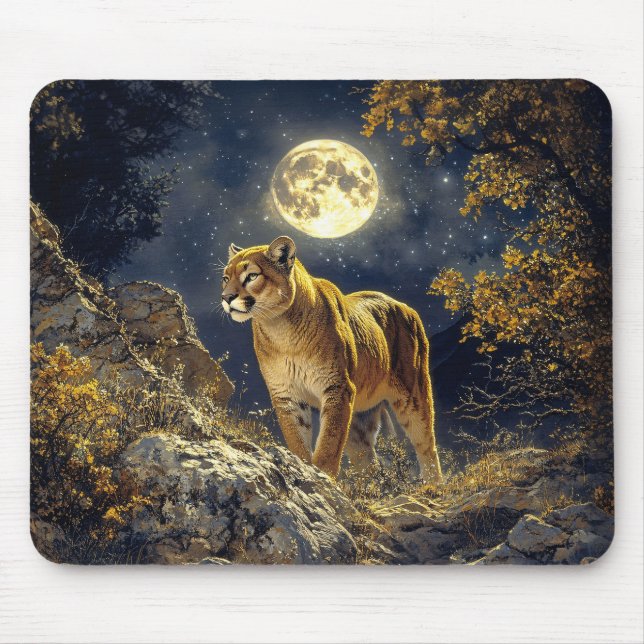 Mousepad Cougar na Arte da Vida Selvagem à Lua (Frente)