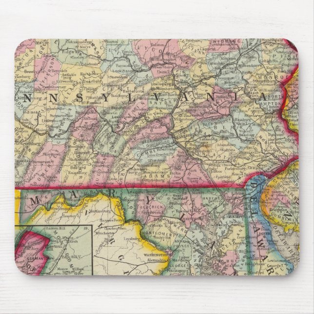 Mousepad County Map Of Pennsylvania, Nova Jersey (Frente)