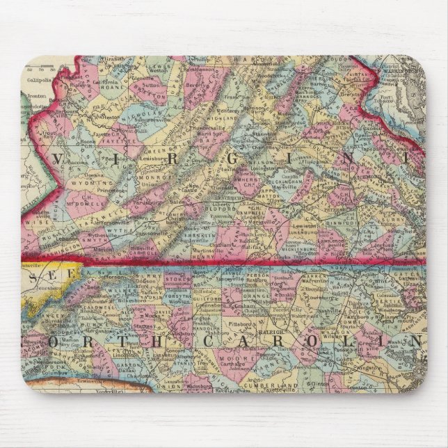 Mousepad County Map Of Virginia, e Carolina do Norte (Frente)