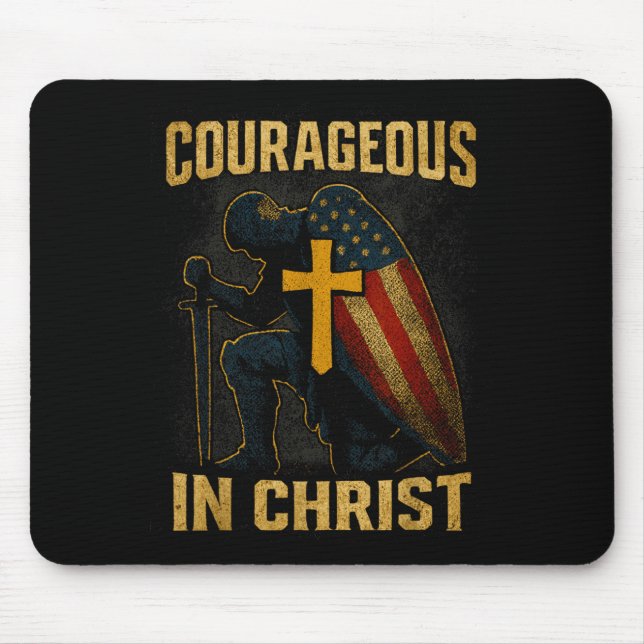 Mousepad Courageous In Christ Knight Cross Patriotic Usa Fl (Frente)