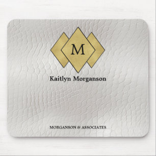 Mousepad Couro Branco Elegante Clássico Monograma