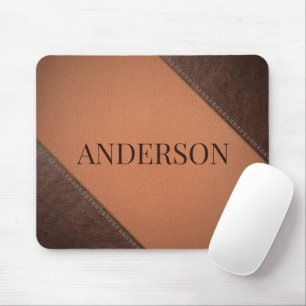 Mousepad Couro Castanho Faux Com Pontas De Costura