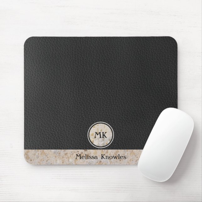 Mousepad Couro Preto Monogramado (Com mouse)