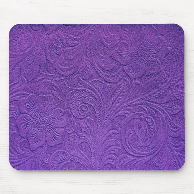 Mousepad Couro Roxo - Design Floral Emboscada (Frente)