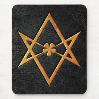 Mousepad Couro Unicursal dourado do preto do Hexagram de