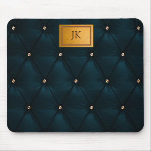 Mousepad Couro Verde Elegante,Diamantes,Monograma