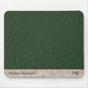 Mousepad Couro Verde Moderno Masculino com Monograma Person