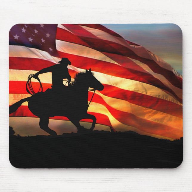 Mousepad Cowboy americano e bandeira (Frente)