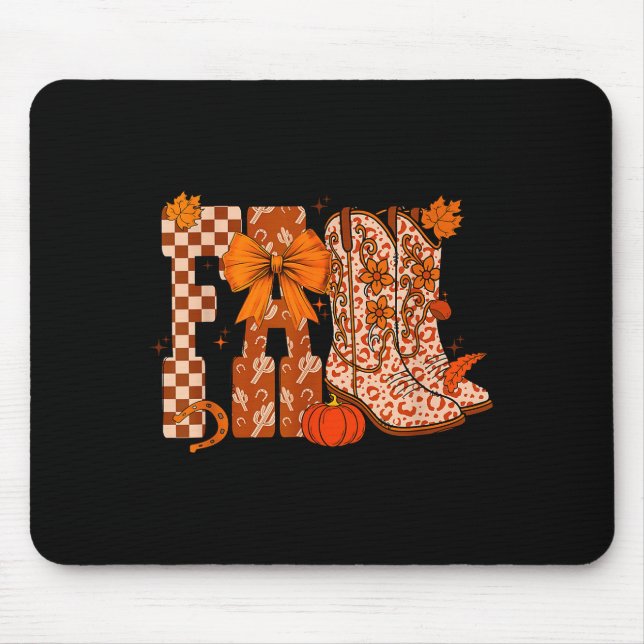 Mousepad Cowboy Checkered Fall,fall Pumpkin,boots Cow Funny (Frente)