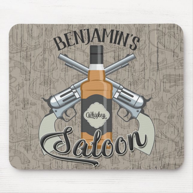 Mousepad Cowboy Revolver Gun Whiskey Saloon (Frente)