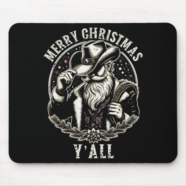 Mousepad Cowboy Santa Claus Merry Christmas Y'all Western C (Frente)