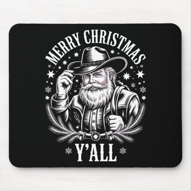Mousepad Cowboy Santa Claus Merry Christmas Y'all Western C (Frente)