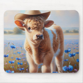 Mousepad Cowgirl Calf Em Pastagem Com Cornflower