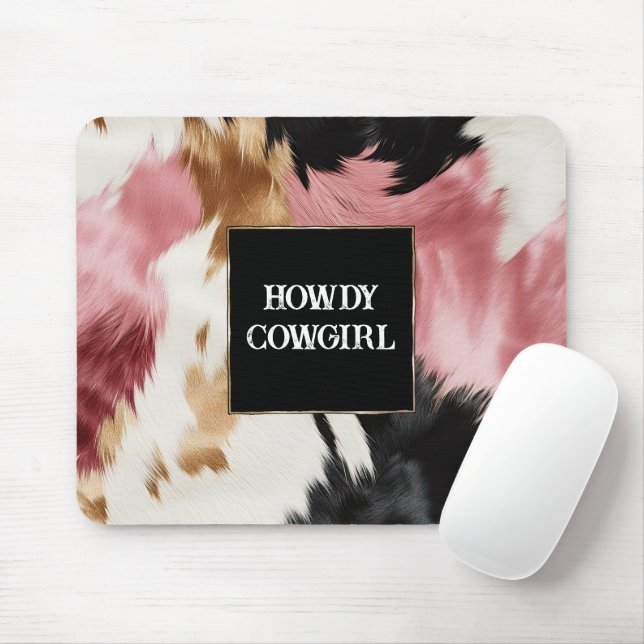 Mousepad Cowhide Preto-Rosa-Rosa-Dourado (Com mouse)