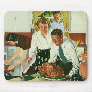 Mousepad Cozinha de Família Vintage Cozinhando Jantar de Aç