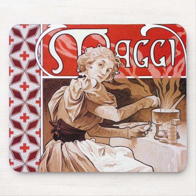 Mousepad Cozinhar feminino, Alphonse Mucha (Frente)