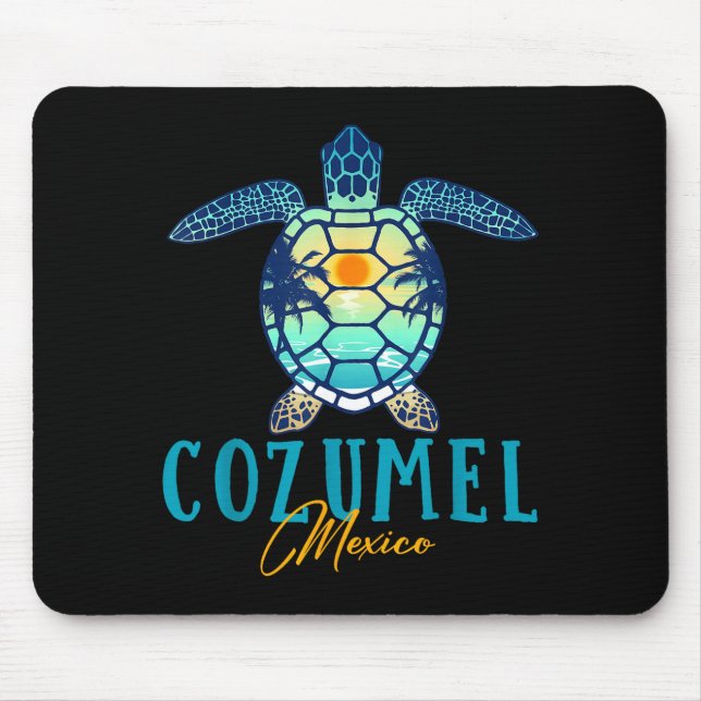Mousepad Cozumel Mexico Sea Turtle Palm Tree Sunset Beach V (Frente)